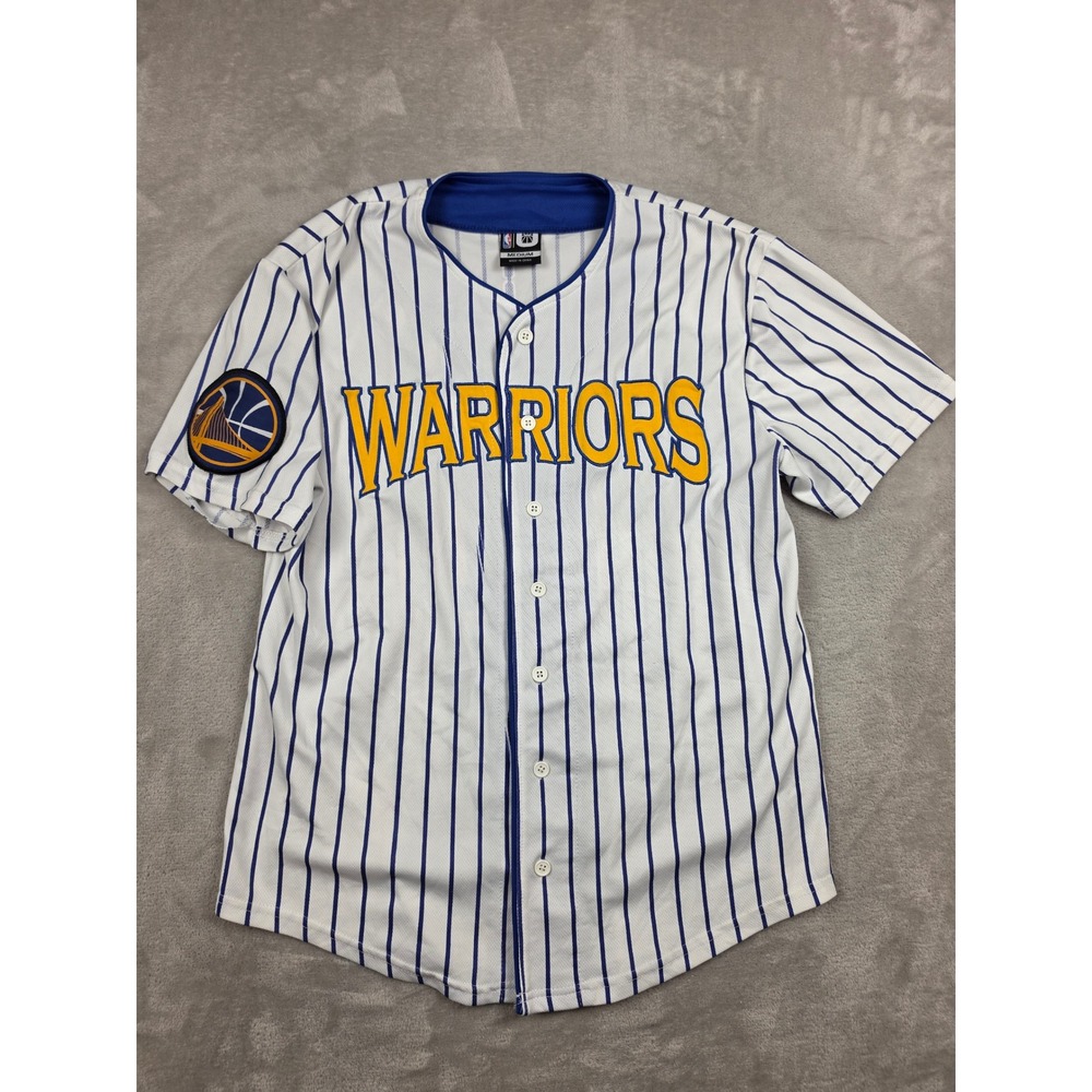 NBA Golden State Warriors Baseball Jersey Mens Medium White Pinstripe 46